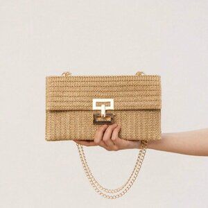 Twit Lock Flap Straw Shoulder Bag Medium